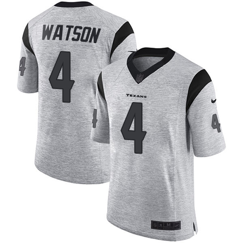 Nike Texans #4 Deshaun Watson Gray Men's Stitched NFL Limited Gridiron Gray II Jersey - Click Image to Close